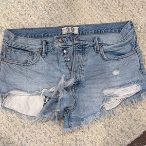 We The Free Light Blue Distressed Jean Shorts